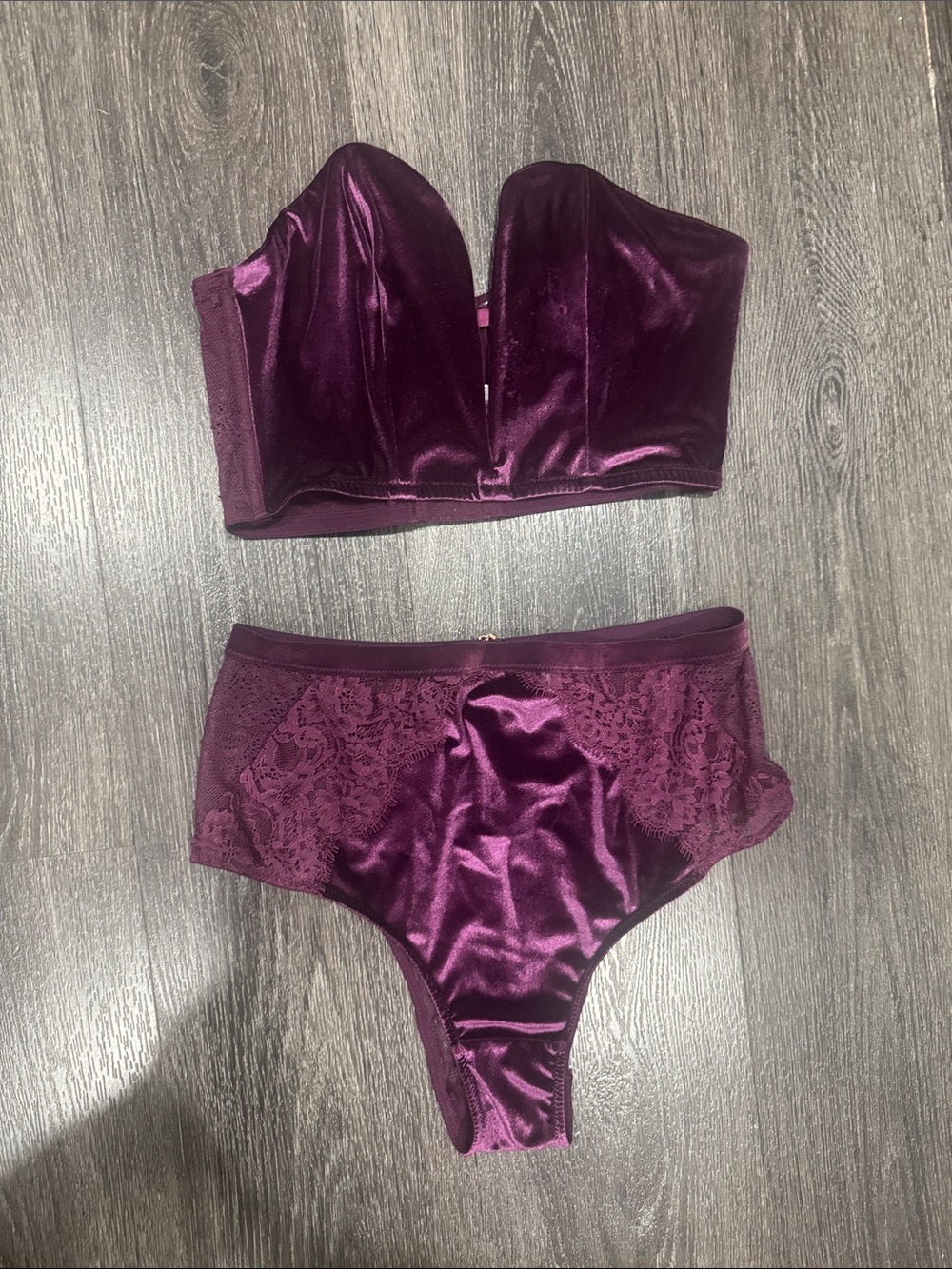 Victoria's Secret Velvet Lace Strapless Bandeau Set - Plum